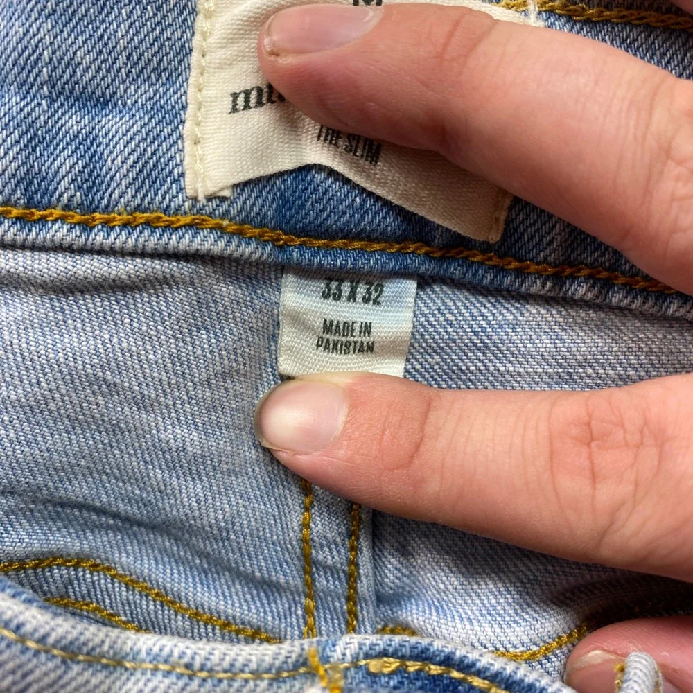 Mutual‎ Weave The Slim Jeans Mens 33x32 Light Wash Blue Stretch Denim